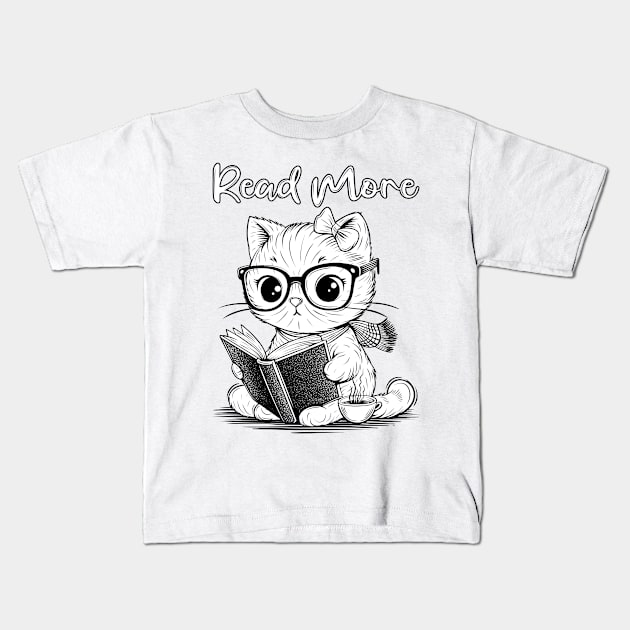 Cute Cat Reading a Book Kids T-Shirt by ilhnklv